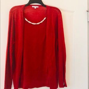 Red Notation Sweater with Pearls